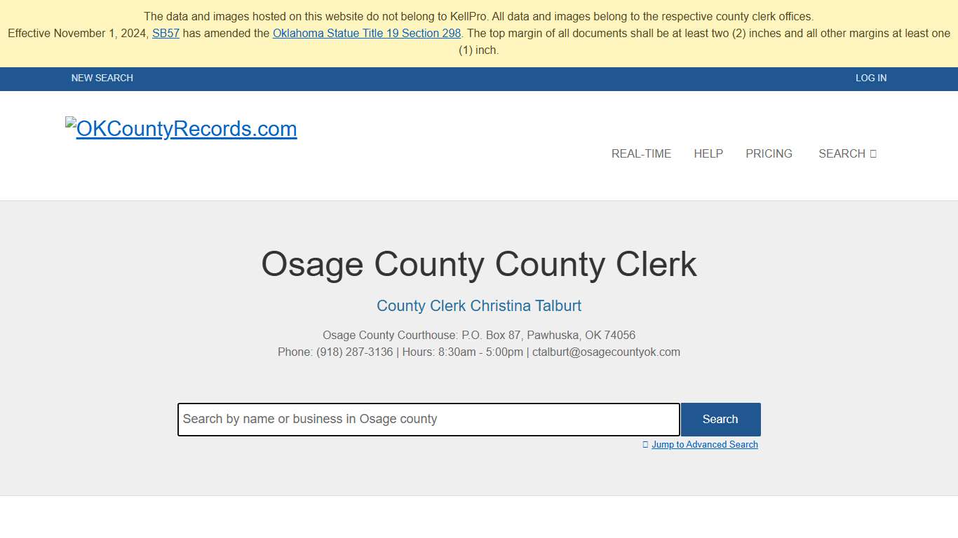 Osage County OKCountyRecords.com County Clerk Public Land Records for Oklahoma