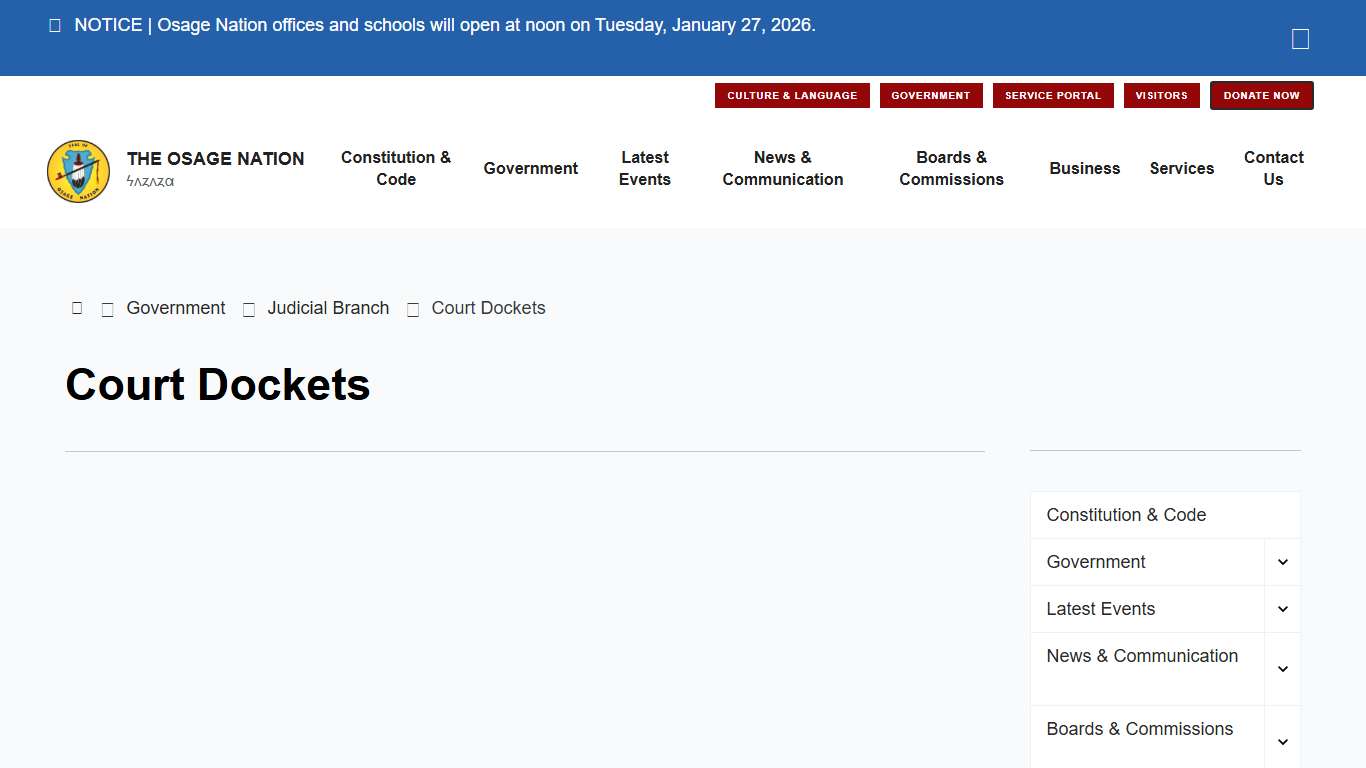Court Dockets Osage Nation